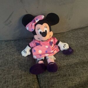 Vtg Disney Store “February” Amethyst Birthstone Minnie Mouse 8” Bean Bag Plush